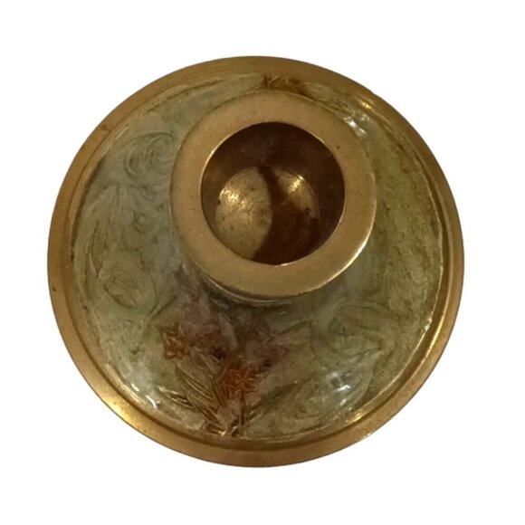 Vintage Pair Solid Brass Candlestick Holders Etched Floral Pattern Indian Made - Picture 8 of 8